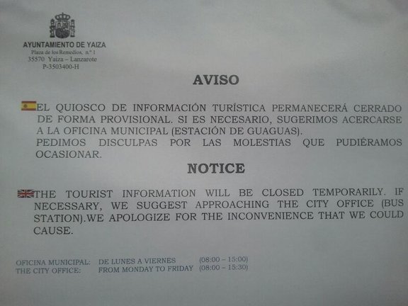Cerrado el Punto de Información Turístico de Playa Blanca