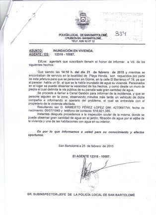 Informe de la Policía Local de San Bartolomé