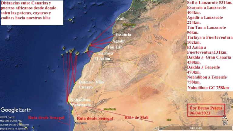 Distancias entre las rutas africanas y Canarias (1)
