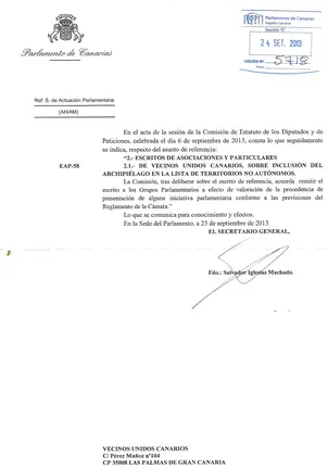 Respuesta del Parlamento Canario a la descolonización