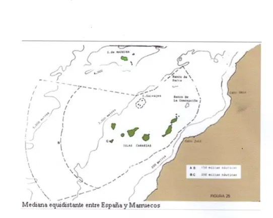 Mediana equidistante entre España y Marruecos