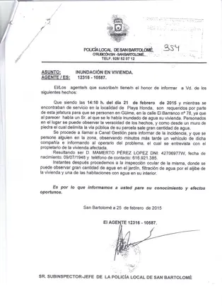 Informe de la Policía Local de San Bartolomé