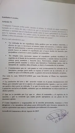 Impugnación de Vecinos Unidos Lanzarote