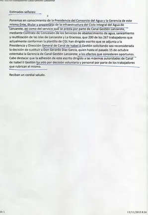 Mail enviado por trabajadores a Presidencia Consorcio