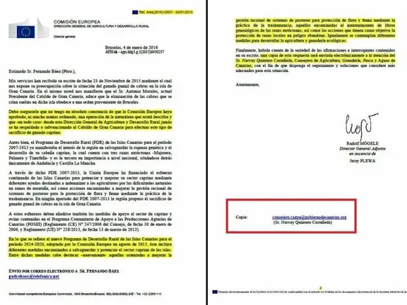 Respuesta de la Comisión Europea a la denuncia del Padre Báez sobre la matanza de cabras guaniles