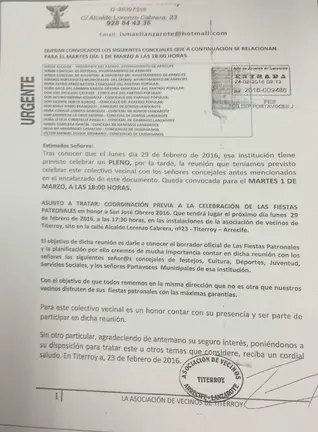 Convocatoria de Titerroy a los concejales