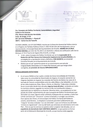 Escrito a la Consejera de Política Territorial 2 001