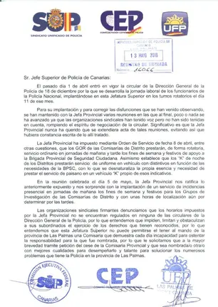 Escrito de los sindicatos policiales