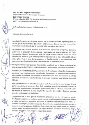 Carta a la Directora de Comercio