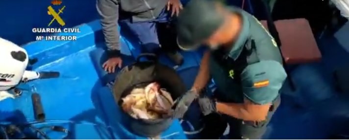 La Guardia Civil interviniendo el pescado capturado