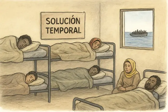 Inmigrantes en un albergue