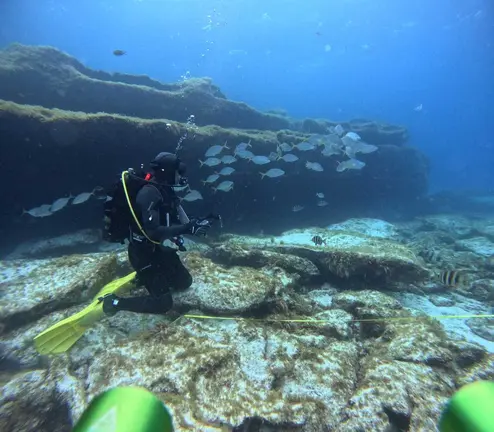 3. Imagen de toma de muestras submarinas por parte del equipo del proyecto AMPL&Iacute;A