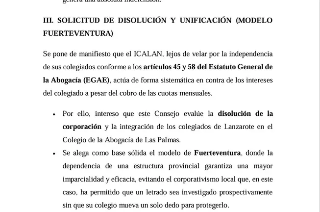 Solicitud de disoluci&oacute;n del Colegio de Abogados