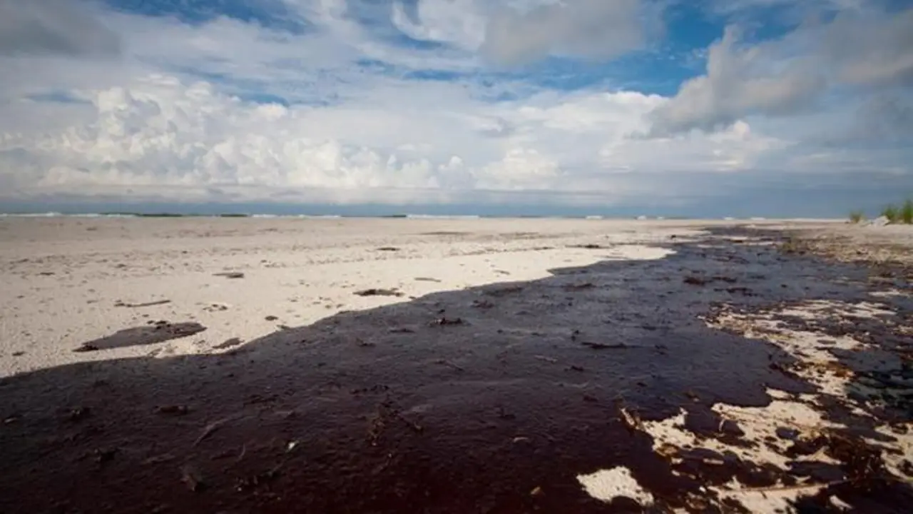 Playa llena de petroleo