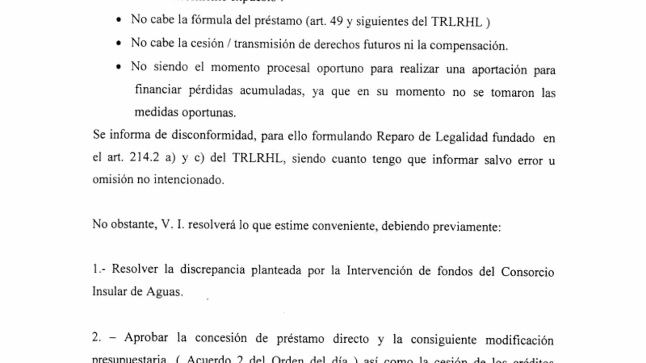 Informe de la interventora del Cabildo