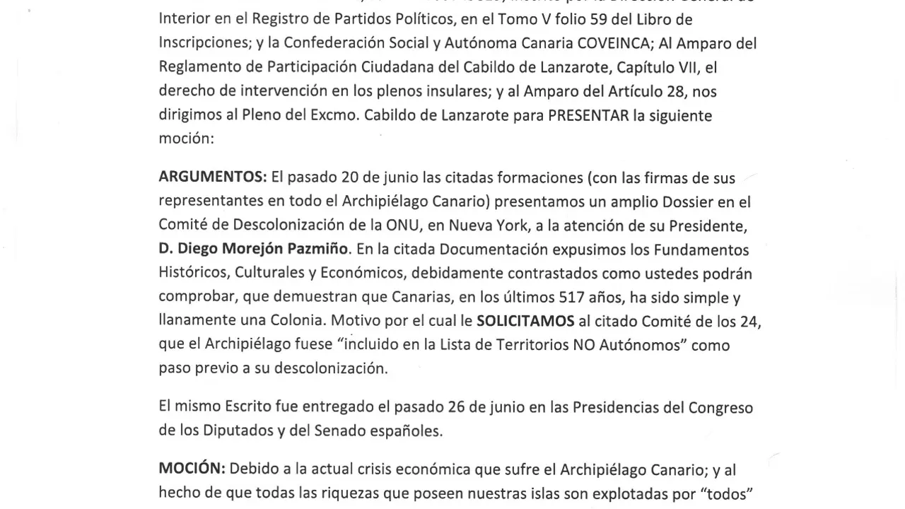 Moción al Cabildo de Lanzarote
