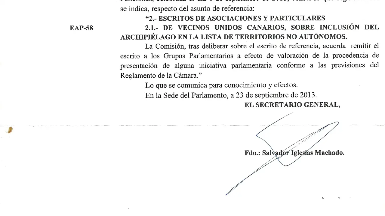 Respuesta del Parlamento Canario a la descolonización