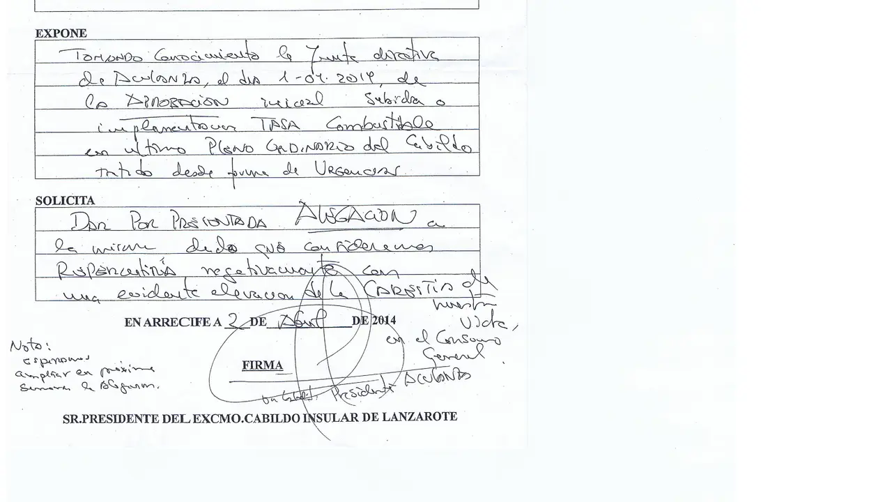 aculanza alegacion TASA insular de COMBUSTIBLE 2014