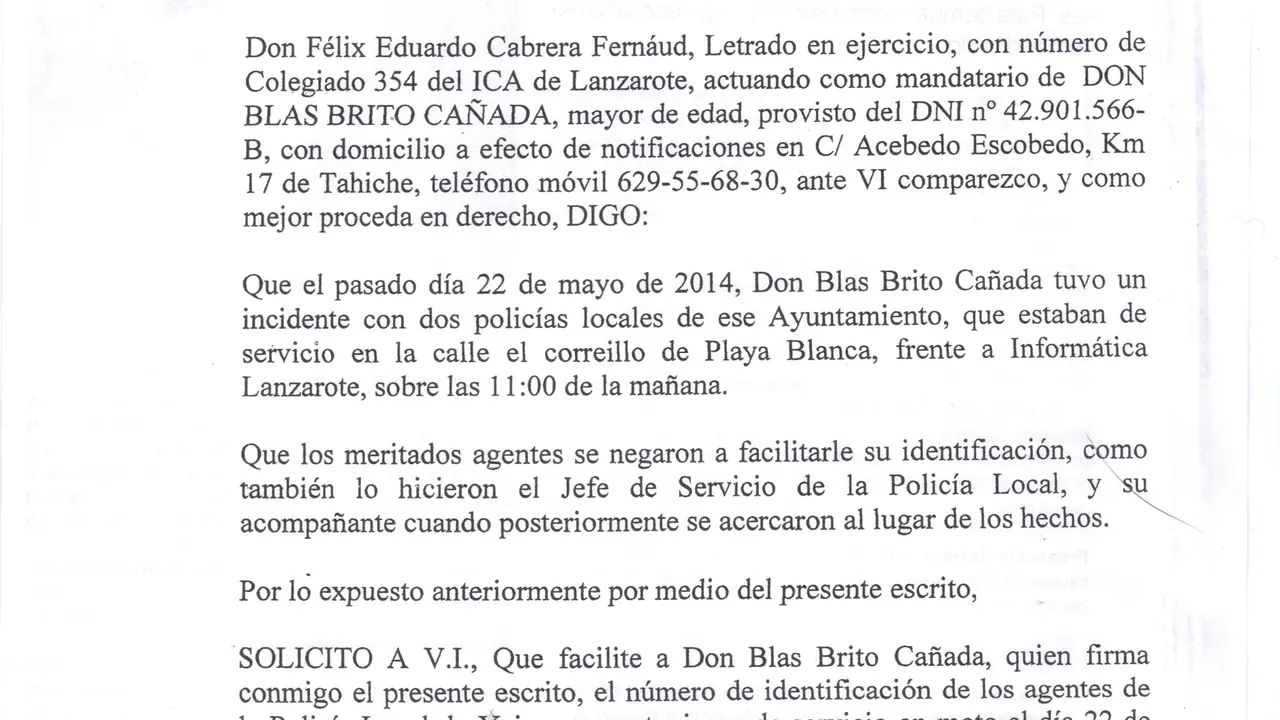 Escrito a la Alcaldesa de Yaiza