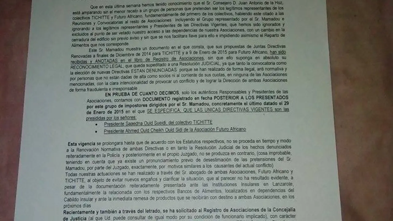 Escrito al Presidente del Cabildo