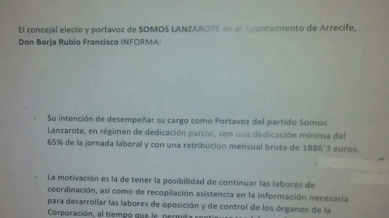 Escrito de Borja en el Ayuntamiento