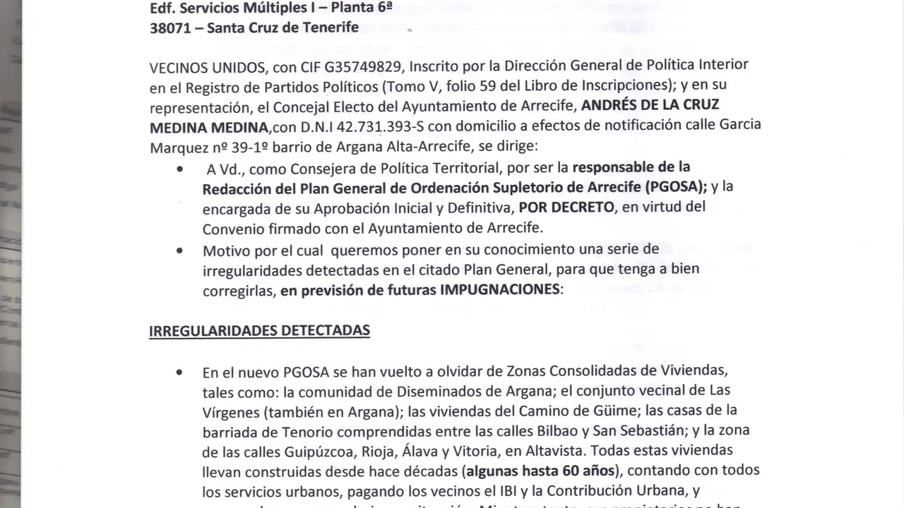 Escrito a la Consejera de Política Territorial 2 001