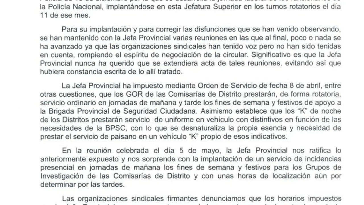 Escrito de los sindicatos policiales