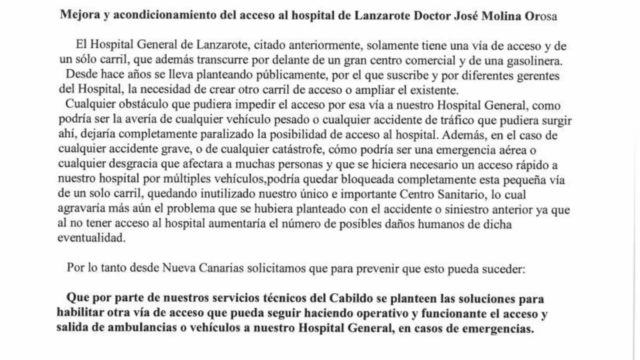 Moción de NC acondicionamiemto acceso al Hospital