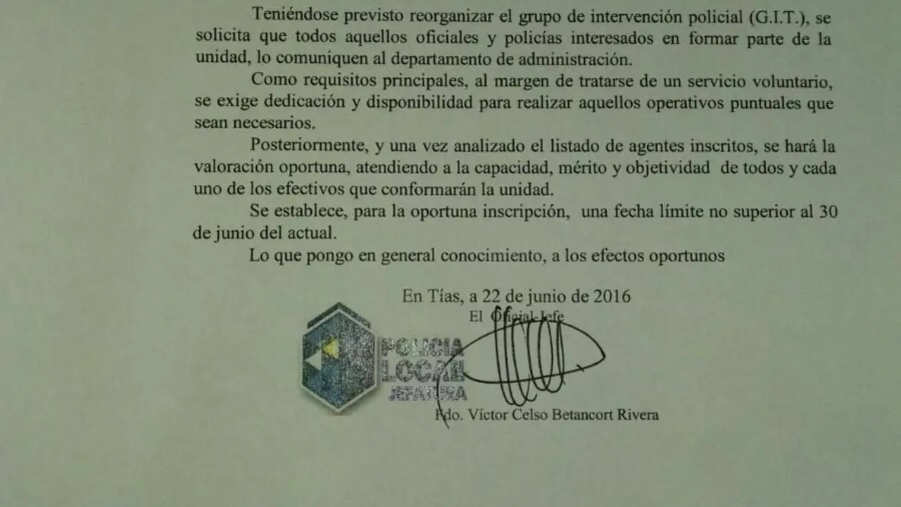 Circular de la Policía de Tías