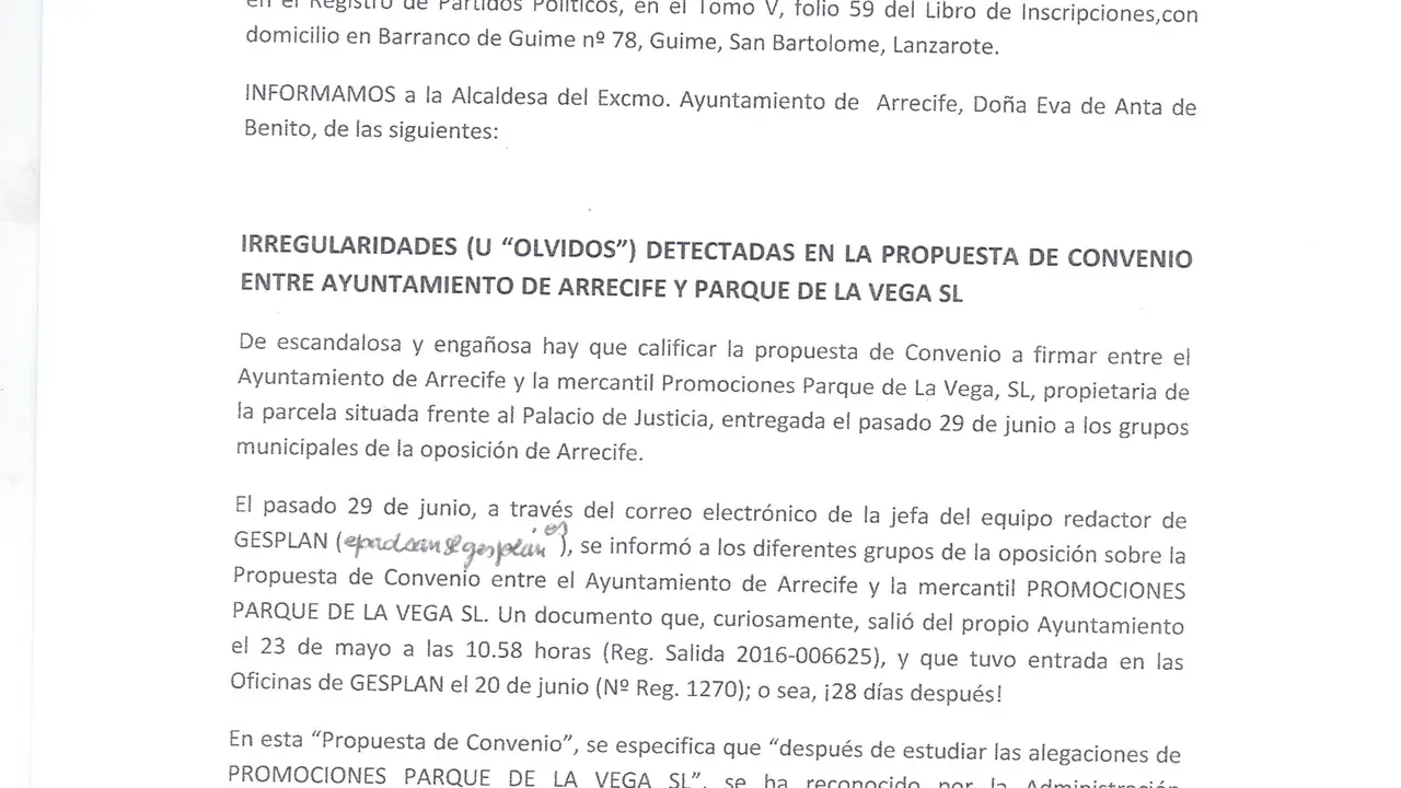 Irregularidades de la Propuesta de Convenio 001