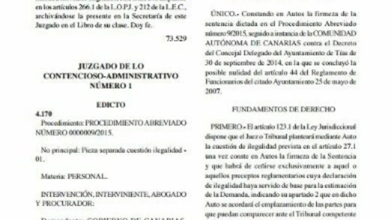 Resoluci&oacute;n del Juzgado de lo Contencioso-Administrativo
