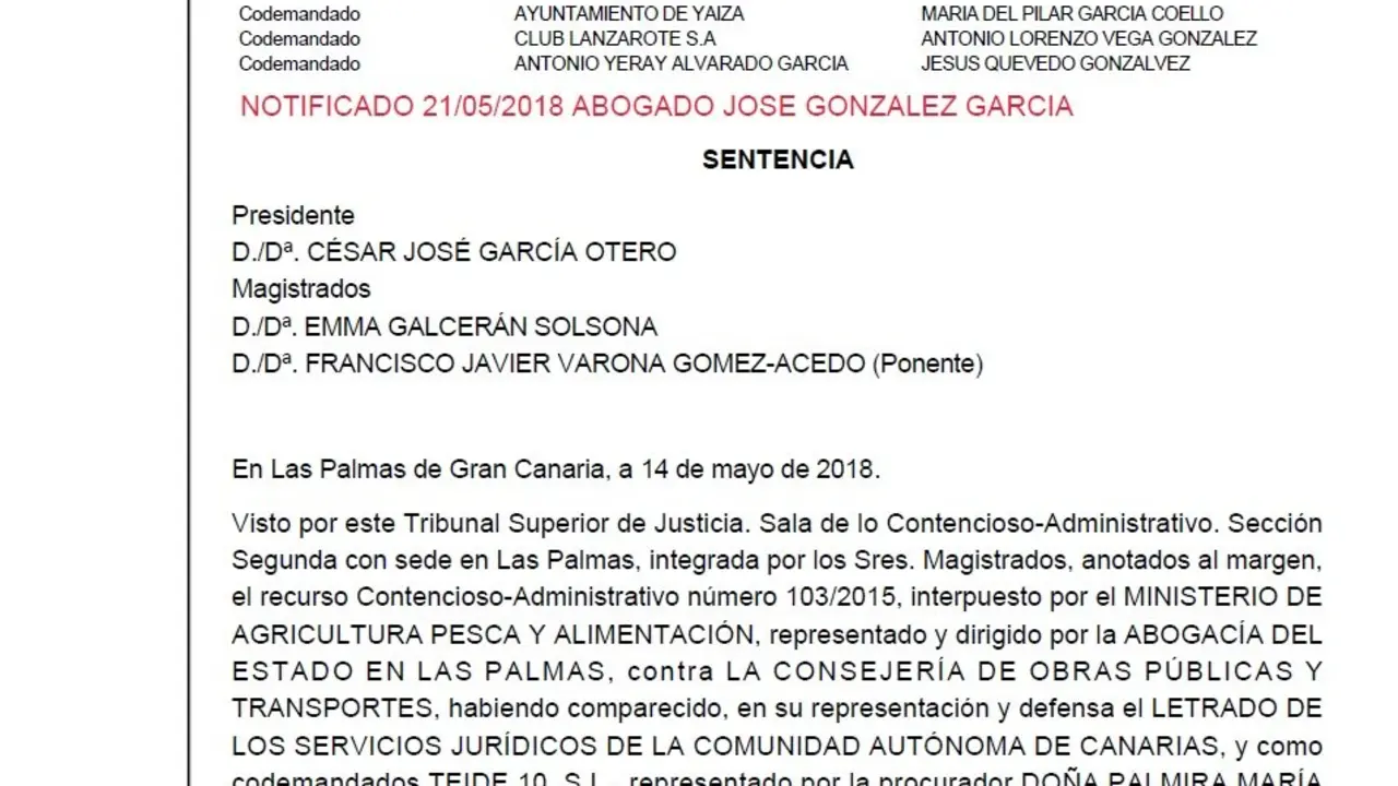 Sentencia de Yaiza 2
