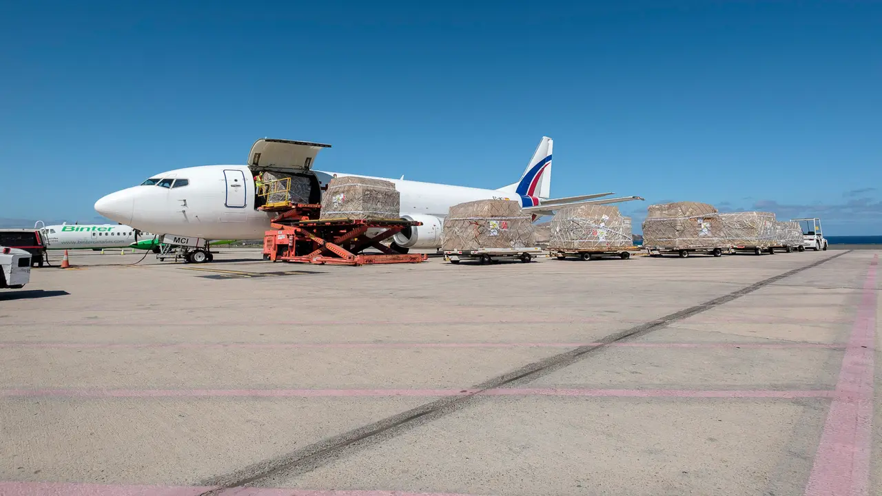 TELDE (GRAN CANARIA). 30/04/2020.- El octavo cargamento de material sanitario adquirido por el Gobierno de Canarias para hacer frente al Covid 19, lleg&oacute; este jueves al aeropuerto de Gran Canaria, procedente de China. EFE/&Aacute;ngel Medina G.
