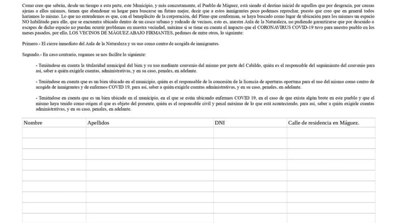 Escrito de los vecinos de Máguez al Alcalde