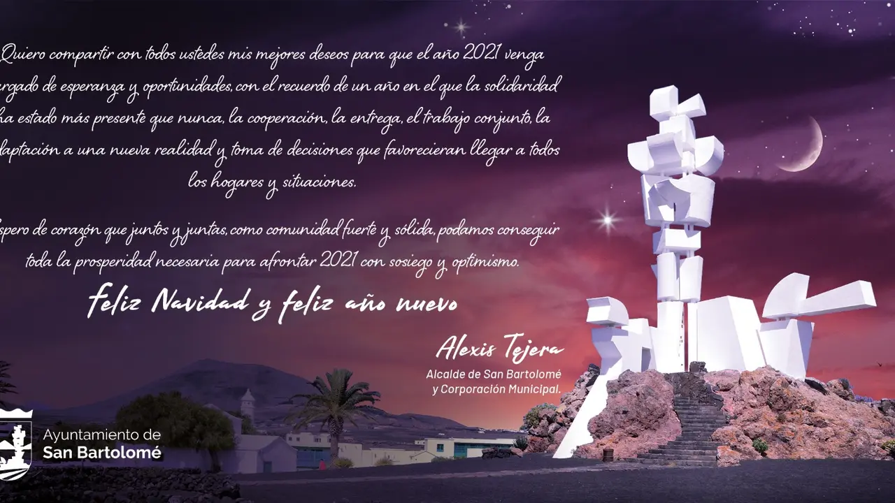 TARJETA NAVIDE&Ntilde;A DEL ALCALDE DE SAN BARTOLOM&Eacute; Y CORPORACI&Oacute;N 2020