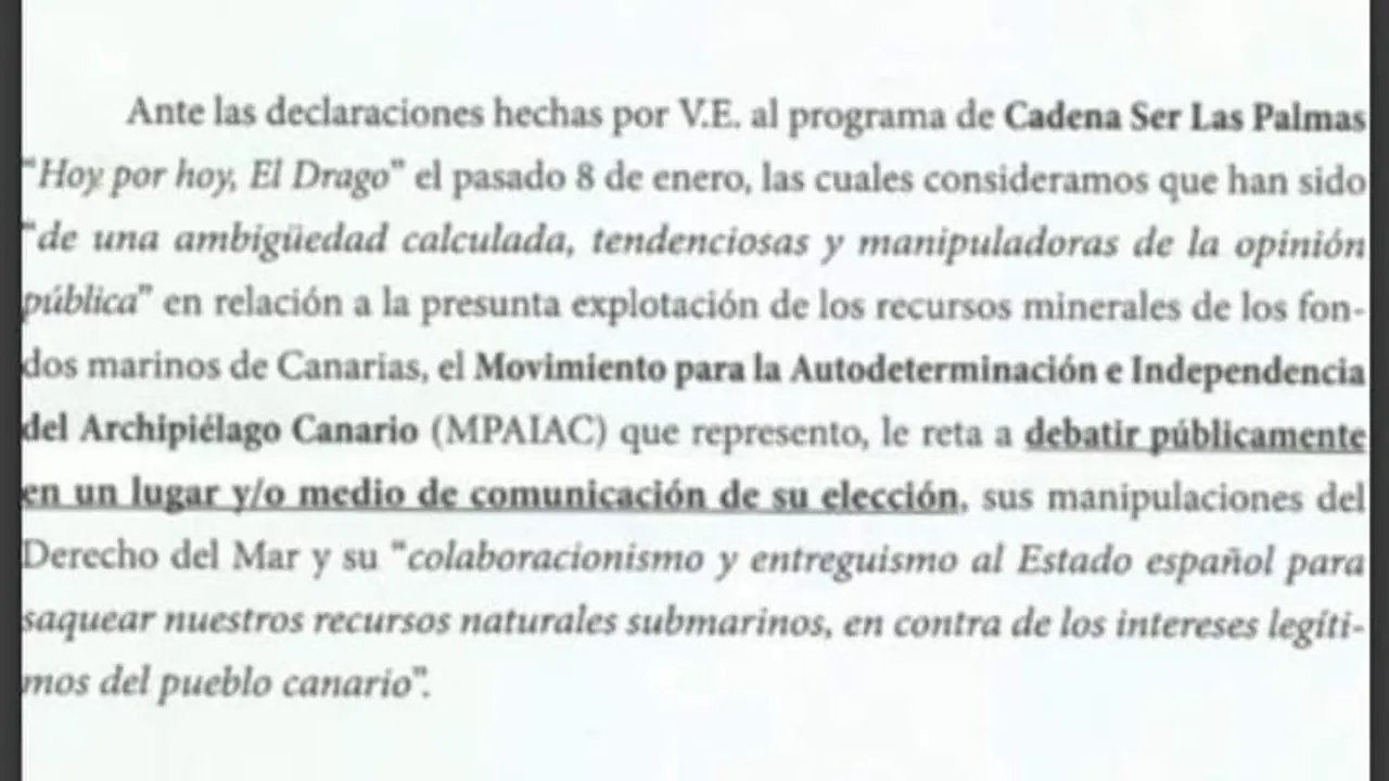 Escrito del MPAIAC retando al Presidente del gobierno canario 2