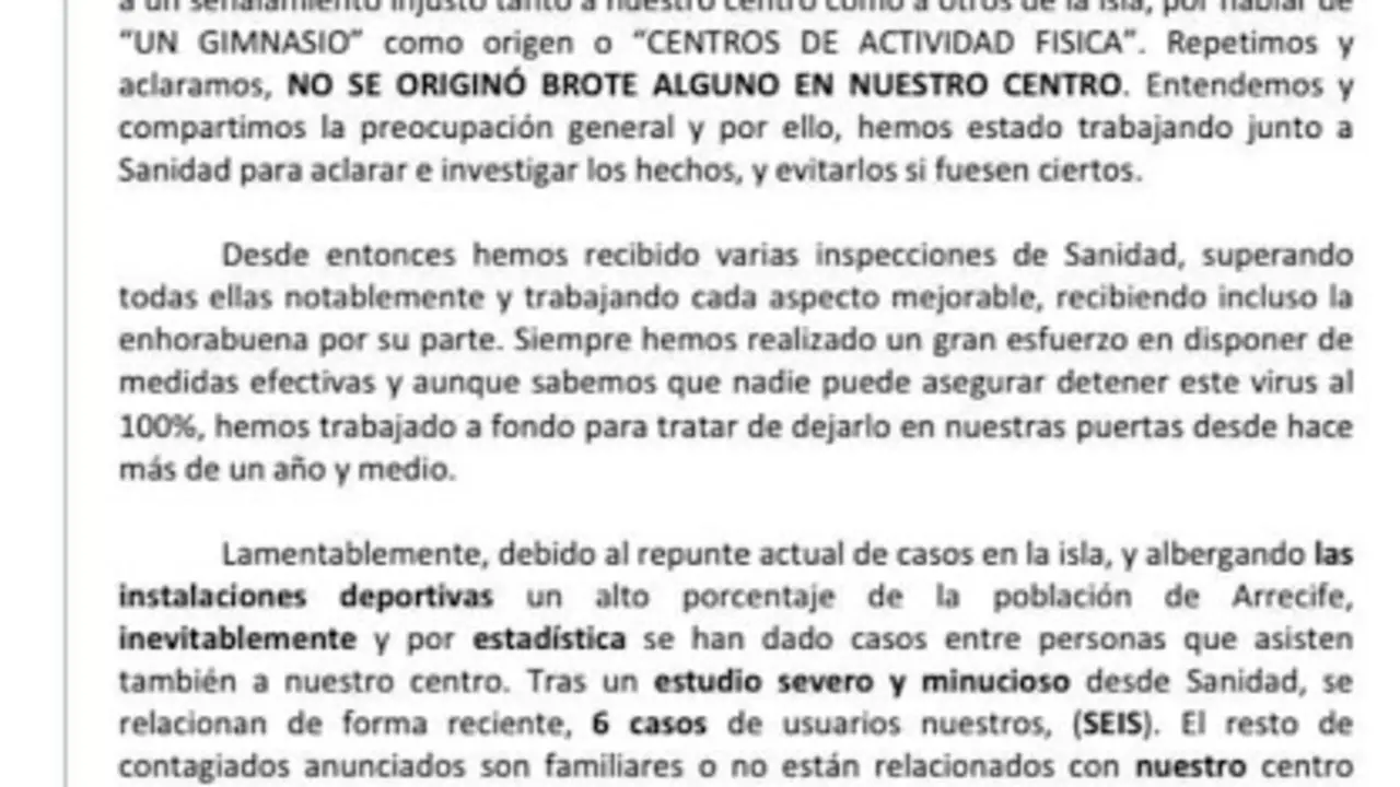 Escrito del gimnasio