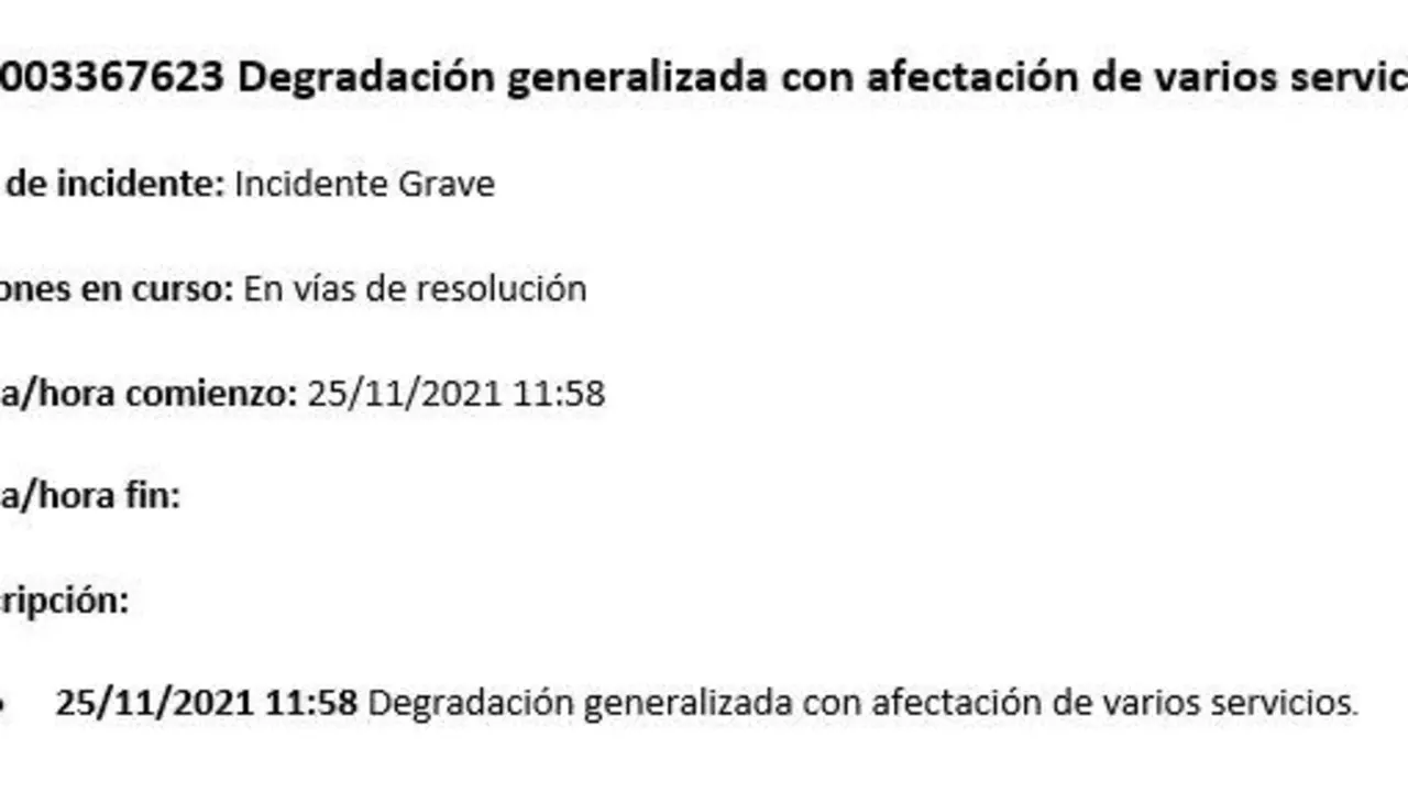 Ca&iacute;da del sistema inform&aacute;tico de Sanidad