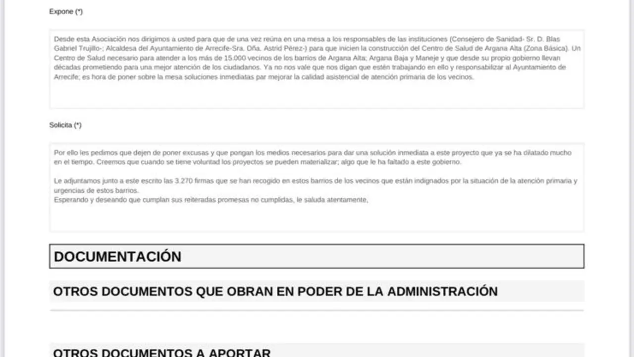 Recogida de firmas Centro de Salud de Argana