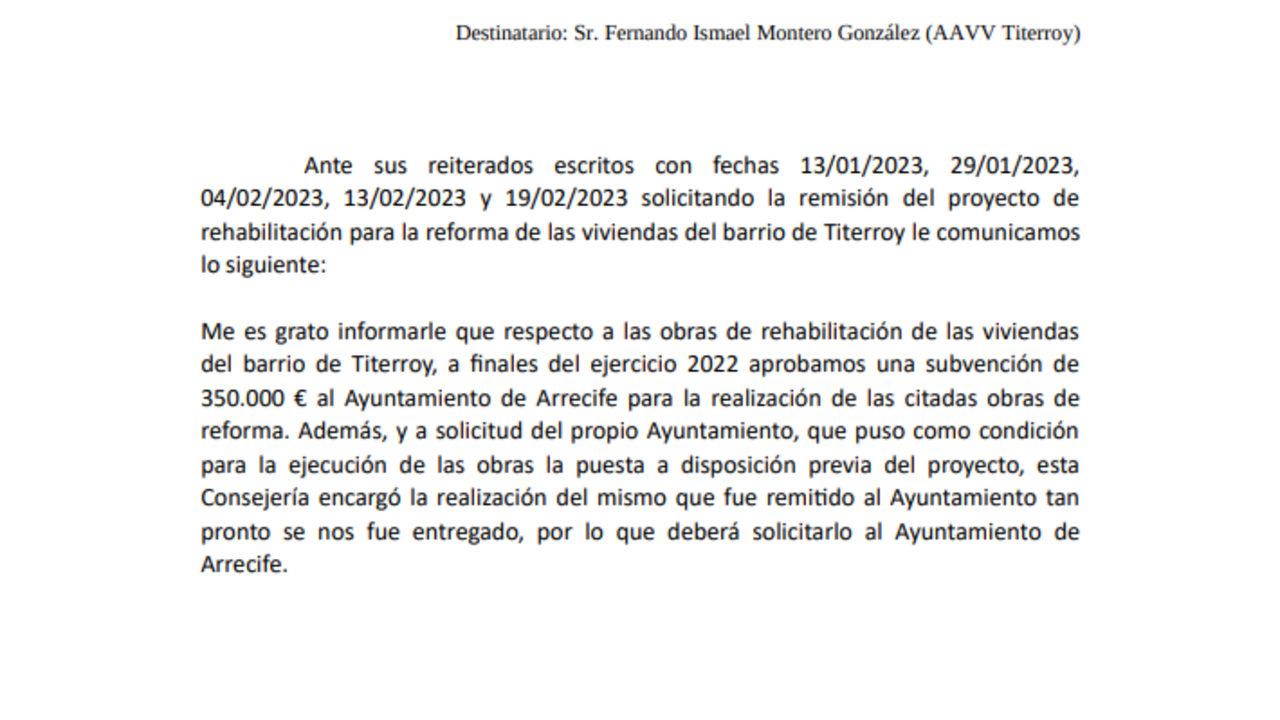 Contestación del Gobierno canario a Titerroy