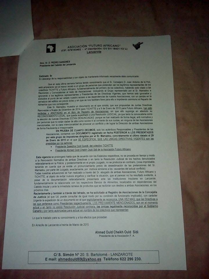 Escrito al Presidente del Cabildo