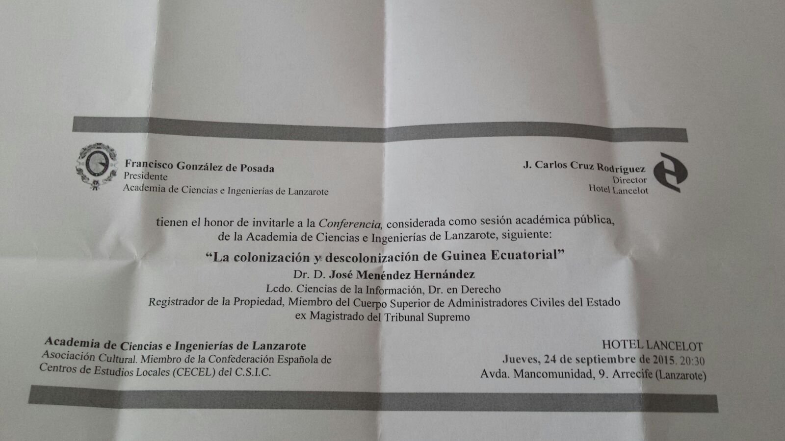Conferencia de José Menéndez Hernández en el Hotel Lancelot