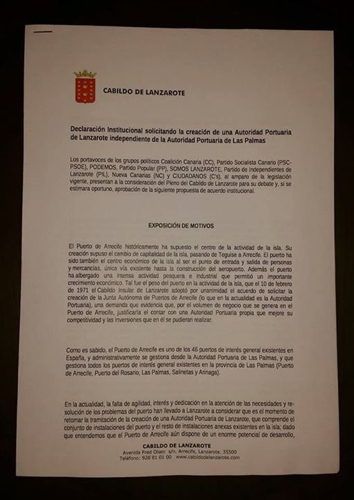 Declaración Institucional por la Autoridad Portuaria Insular