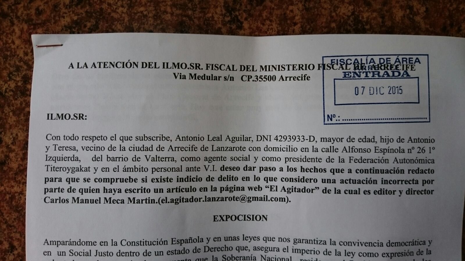 Denuncia en Fiscalía contra Carlos Meca