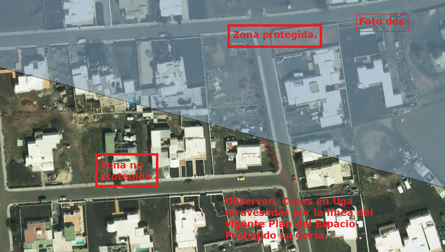 Zona cerca de Uga por donde la línea del perímetro atraviesas casas diagonalmente.