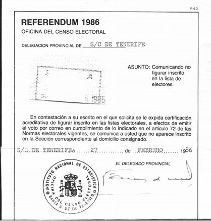 Papeleta referéndum 1986