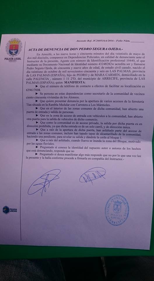 Denuncia a Ferretería de Tías