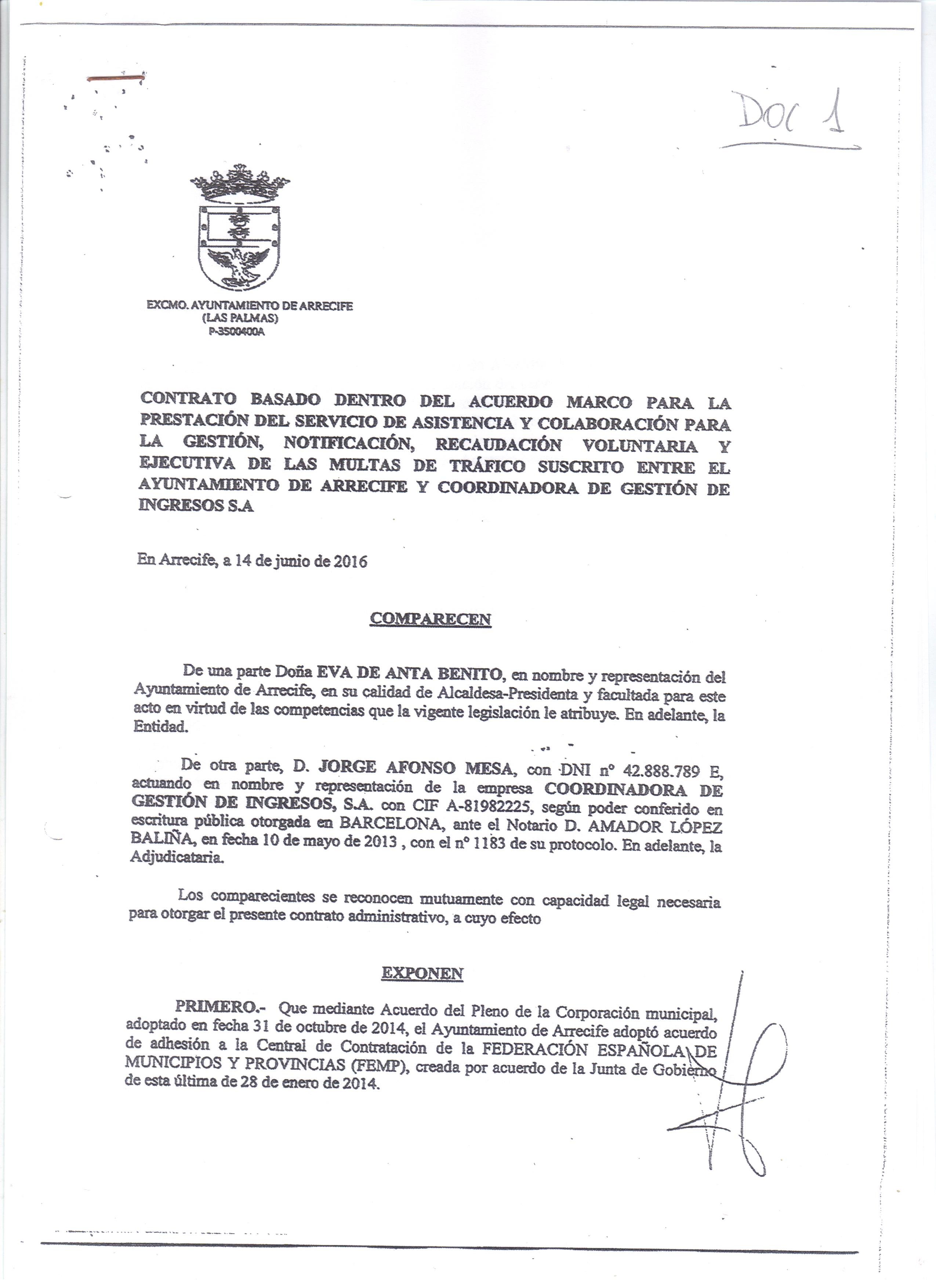 Contrato por la gestión de las multas 001