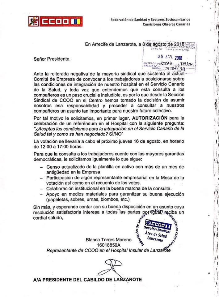 Petición de referéndum al Presidente del Cabildo
