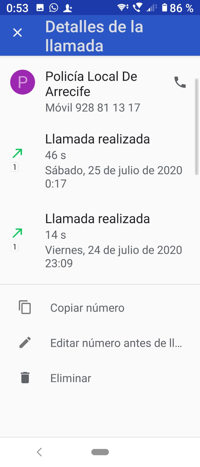 Registros telefónicos de llamadas a la Policía 2
